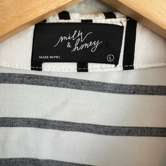 Milk & Honey Black and White Striped Button Down Shirt - Picture 3 of 9